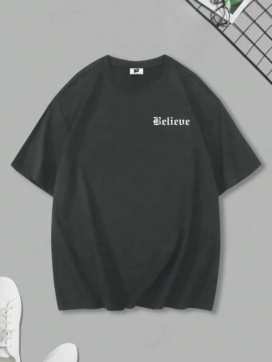 SXV  'believe’ Printed Cool Aesthetic Oversized Baggy T-shirt