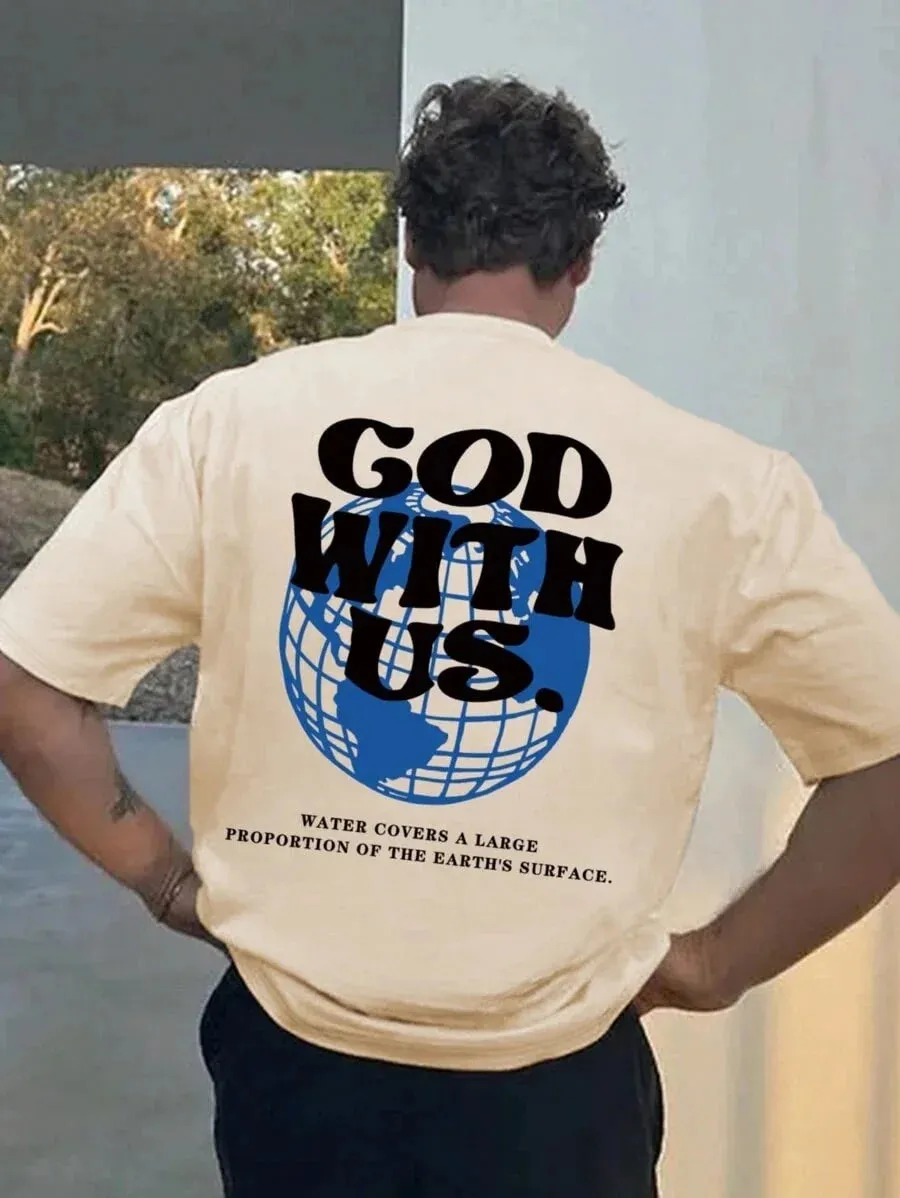 SXV  'God with us’ Printed Cool Aesthetic Oversized Baggy T-shirt