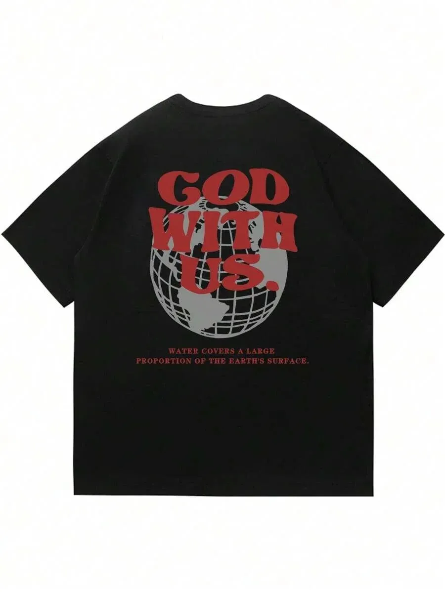 SXV  'God with us’ Printed Cool Aesthetic Oversized Baggy T-shirt