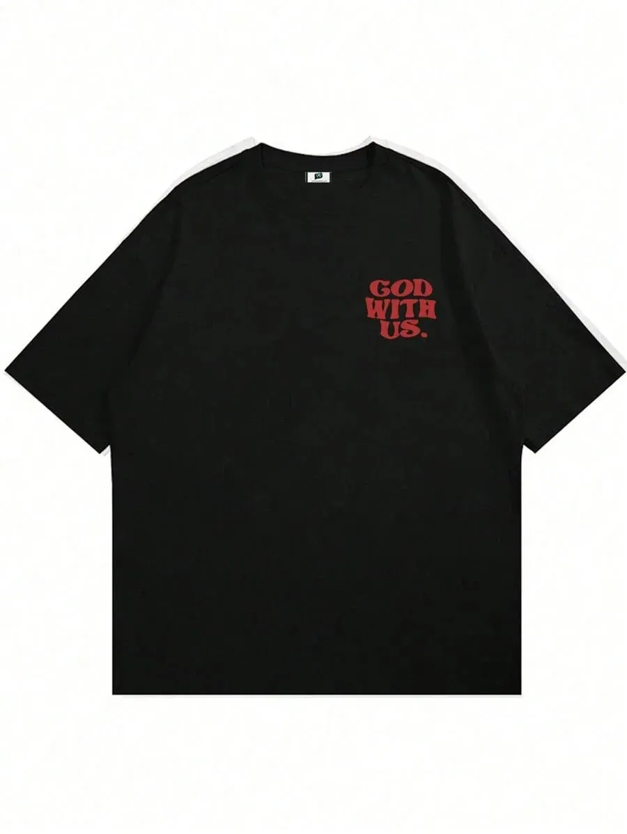 SXV  'God with us’ Printed Cool Aesthetic Oversized Baggy T-shirt