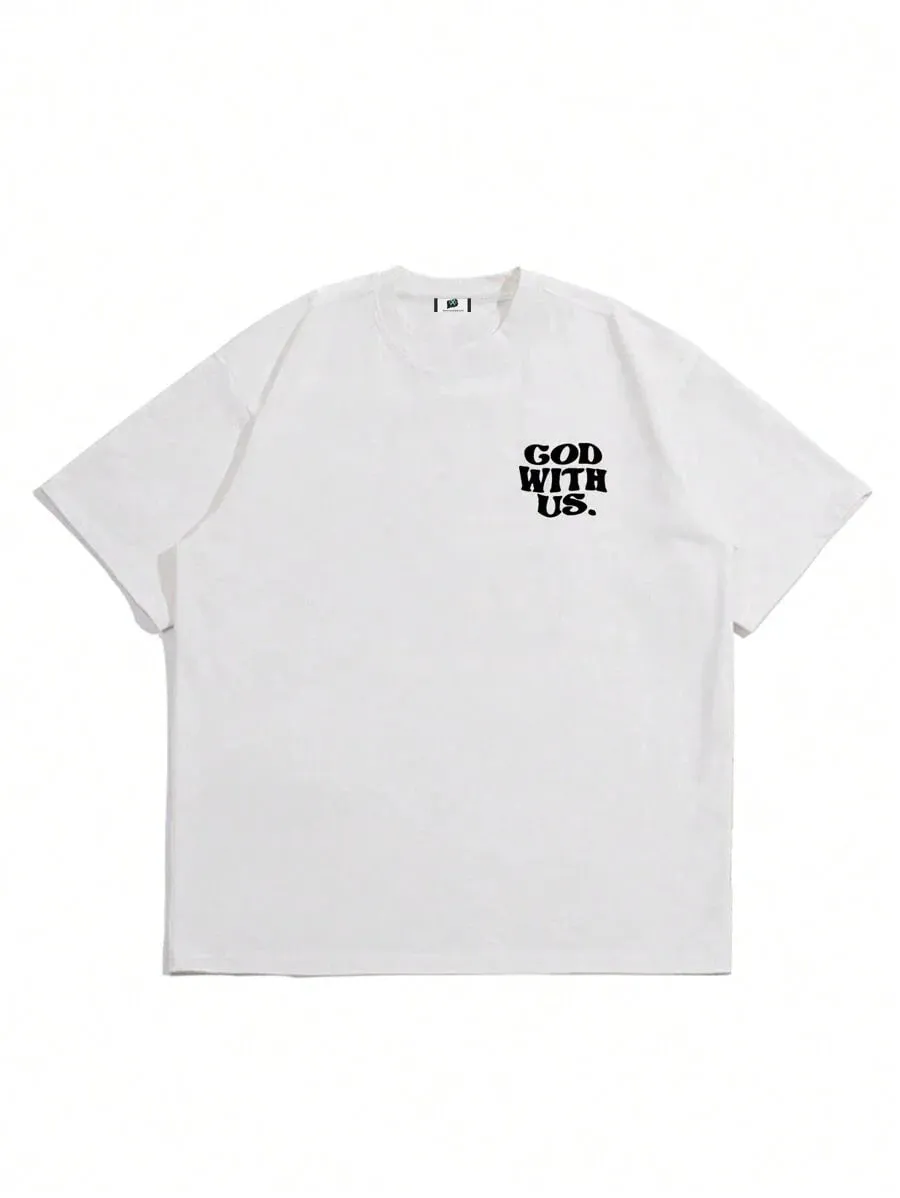 SXV  'God with us’ Printed Cool Aesthetic Oversized Baggy T-shirt