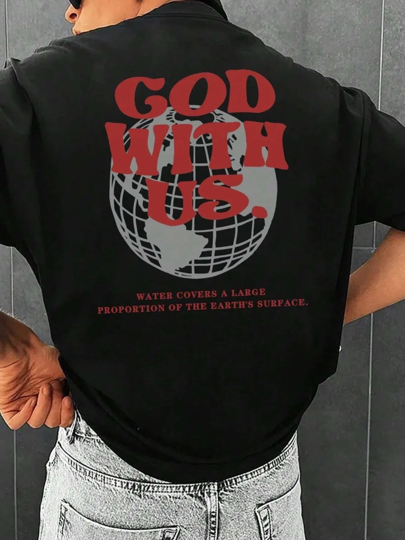 SXV  'God with us’ Printed Cool Aesthetic Oversized Baggy T-shirt