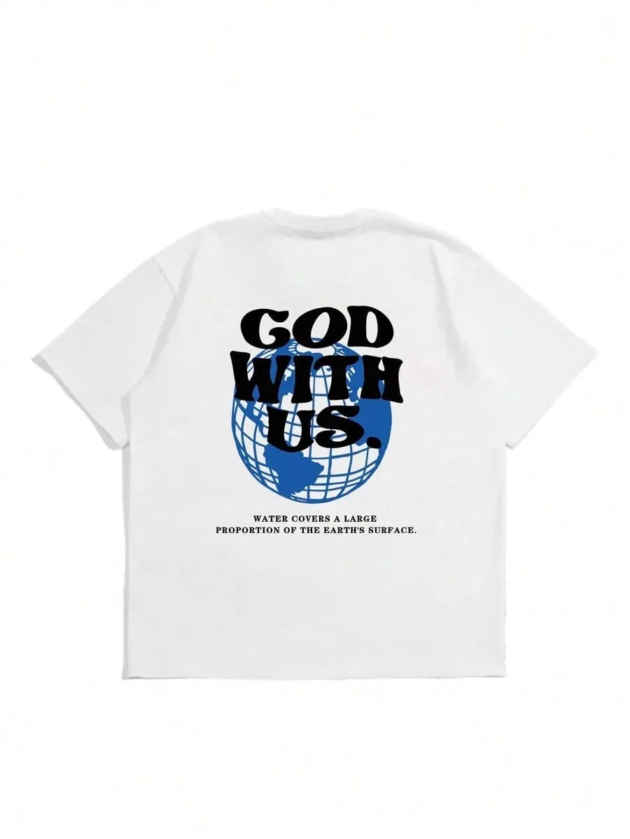 SXV  'God with us’ Printed Cool Aesthetic Oversized Baggy T-shirt