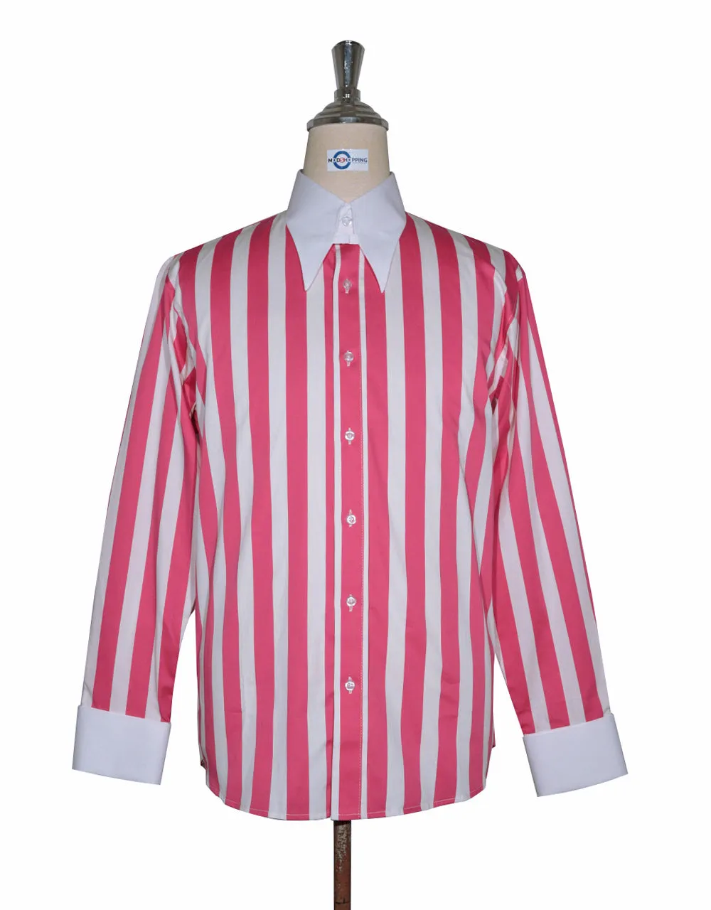 Tab Collar Shirt | Pink Striped Tab Collar Shirt