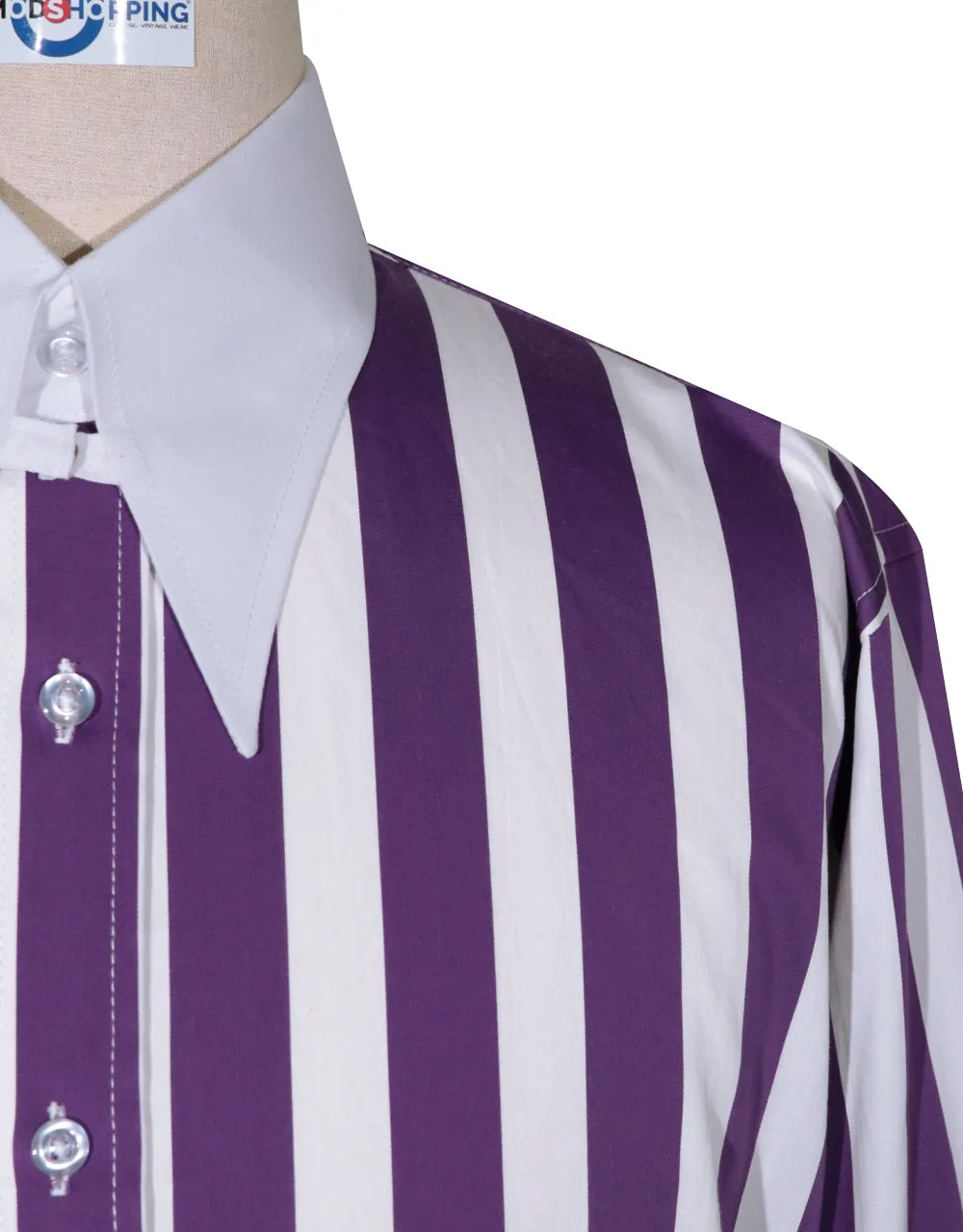 Tab Collar Shirt | Purple Striped Tab Collar Shirt