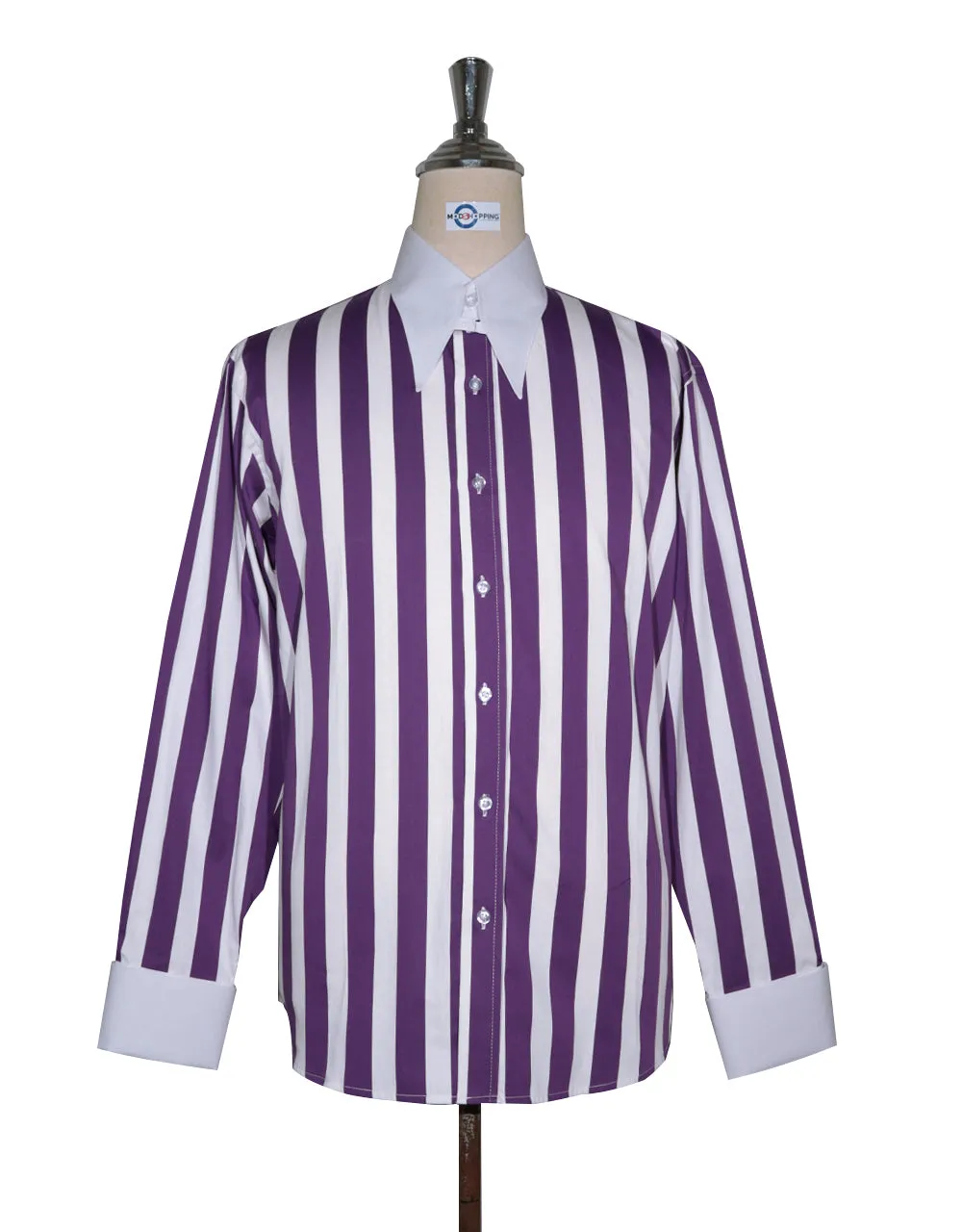 Tab Collar Shirt | Purple Striped Tab Collar Shirt