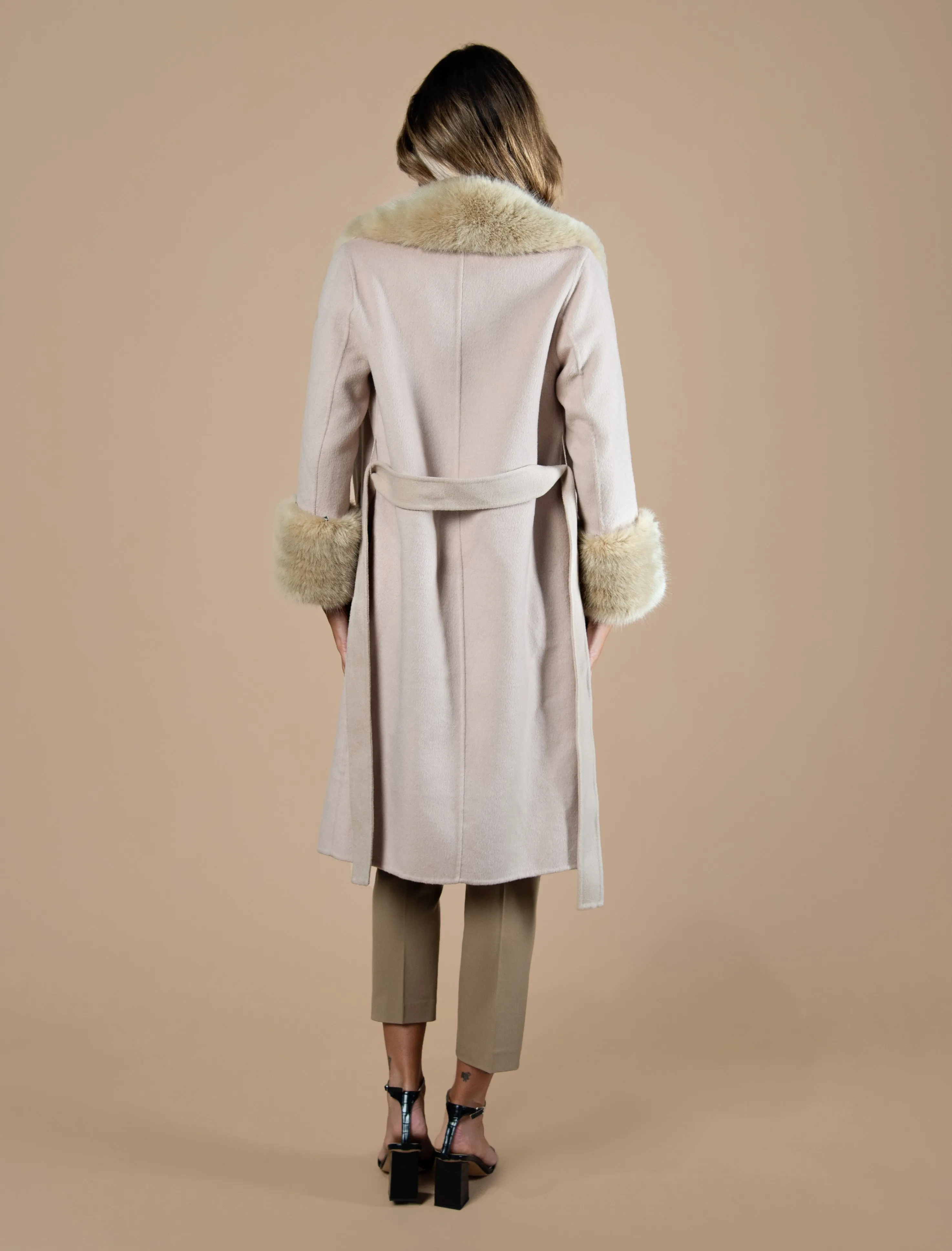 Taupe Cashmere Faux Fur Coat