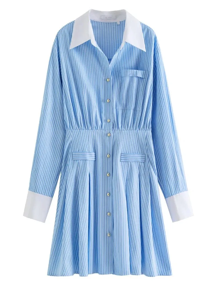 Trendy Summer Stripe Shirt Dress