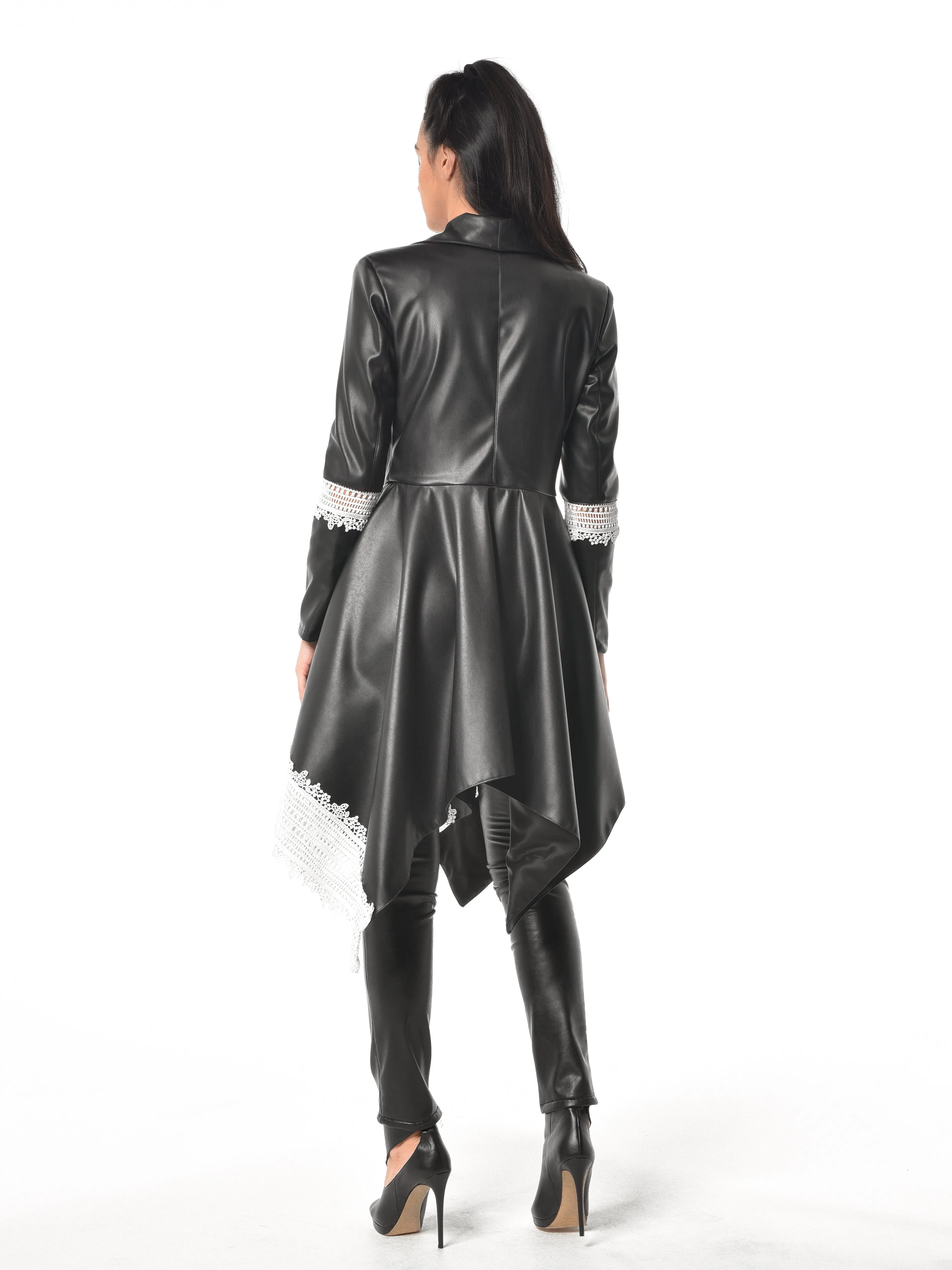 Vegan Leather Coat With Lace Details