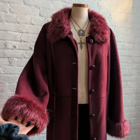 Vintage Red Faux Fur Coat Penny Lane Groovy Jacket Shaggy Afghan Tapestry Trench