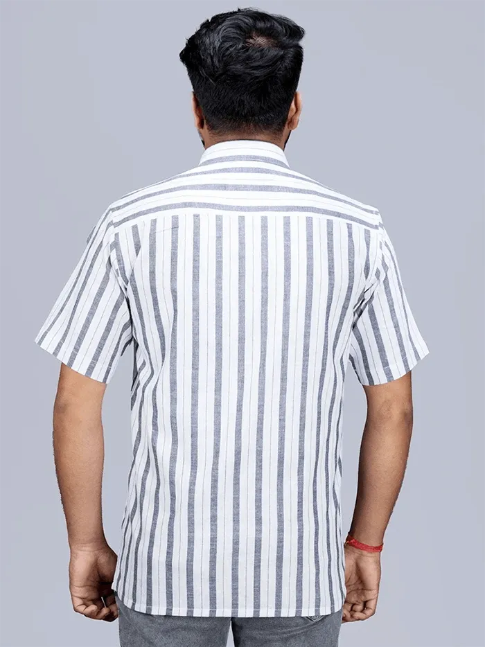 White Grey Striped Handwoven Organic Cotton Men Shirt