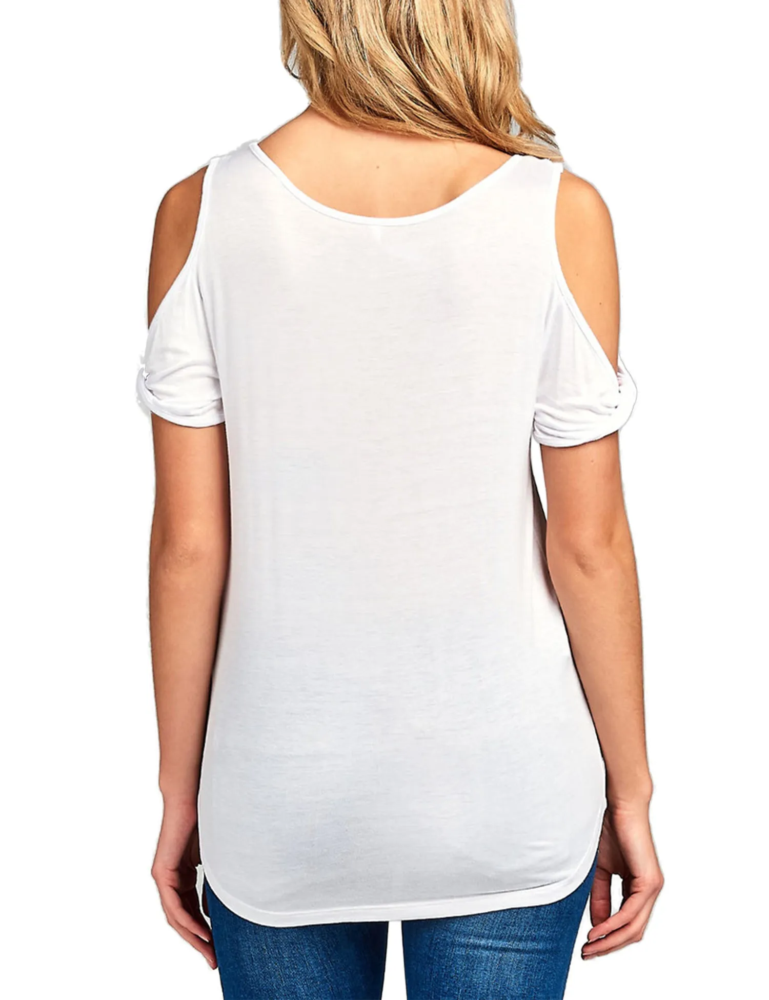 Women's Casual Cold Shoulder Twisted Short Sleeve Round Neck Top