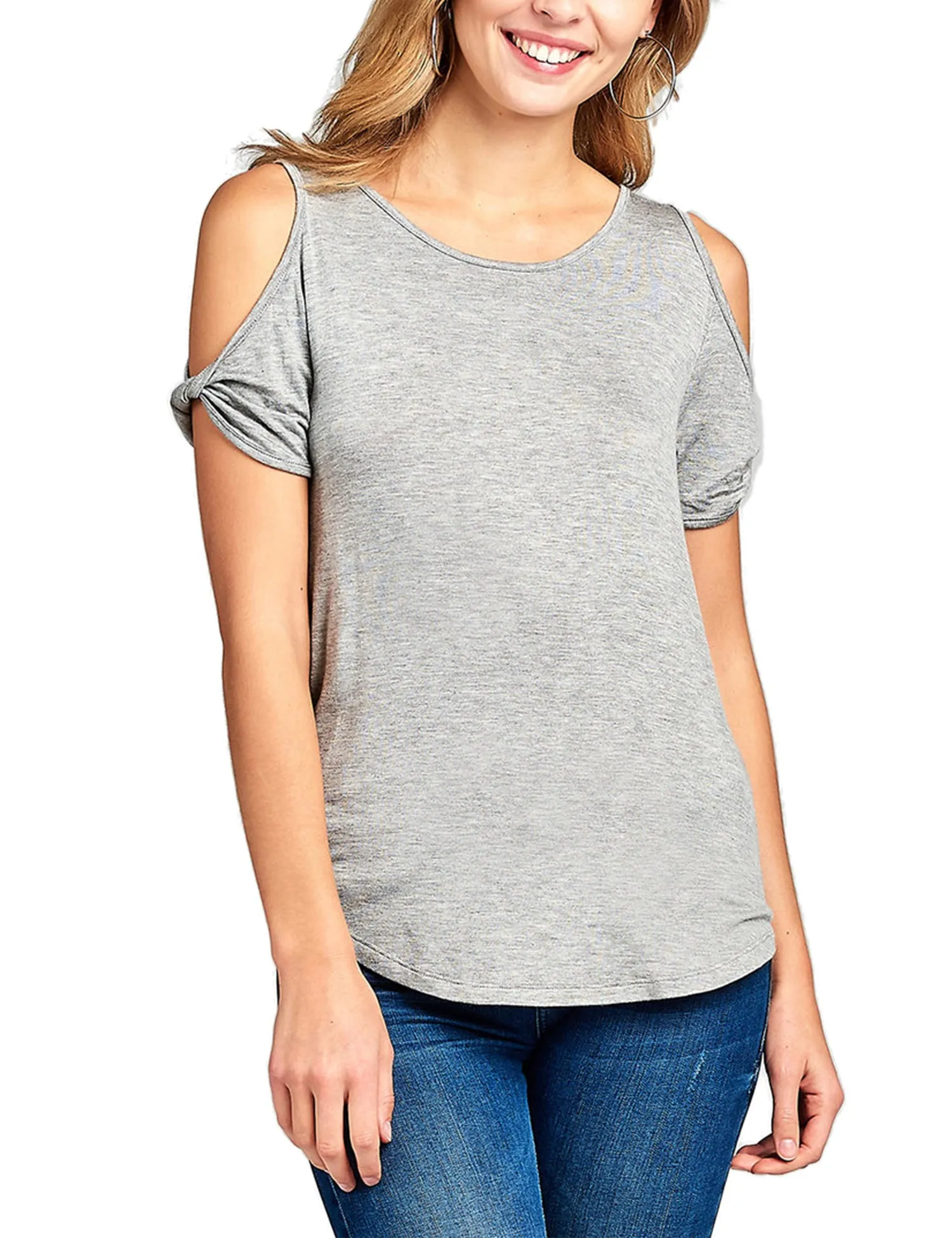 Women's Casual Cold Shoulder Twisted Short Sleeve Round Neck Top