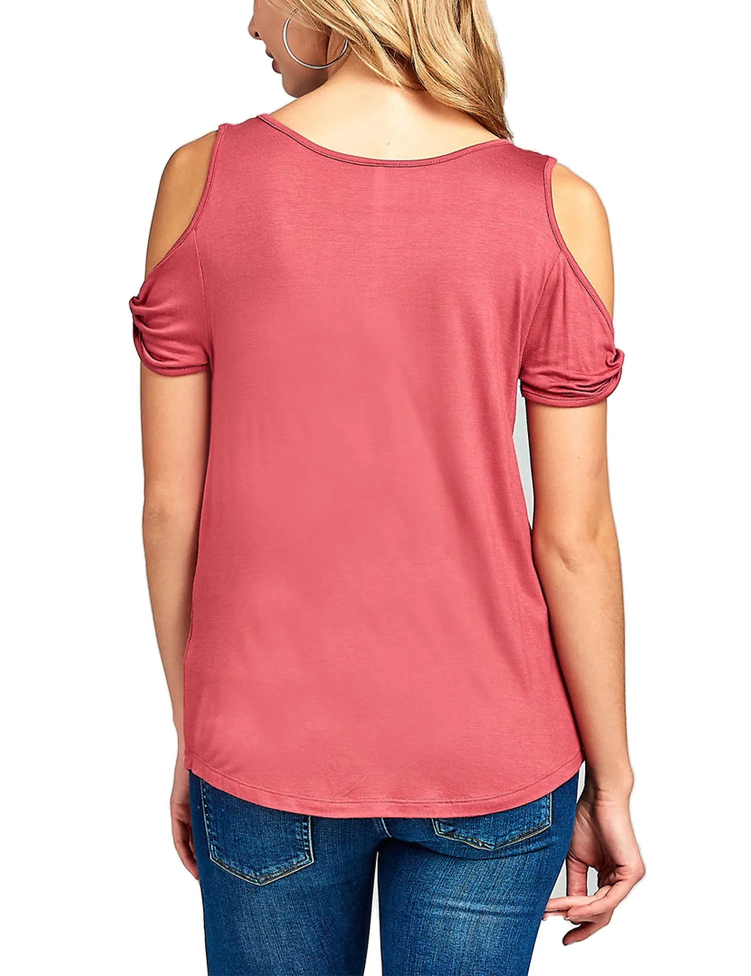 Women's Casual Cold Shoulder Twisted Short Sleeve Round Neck Top