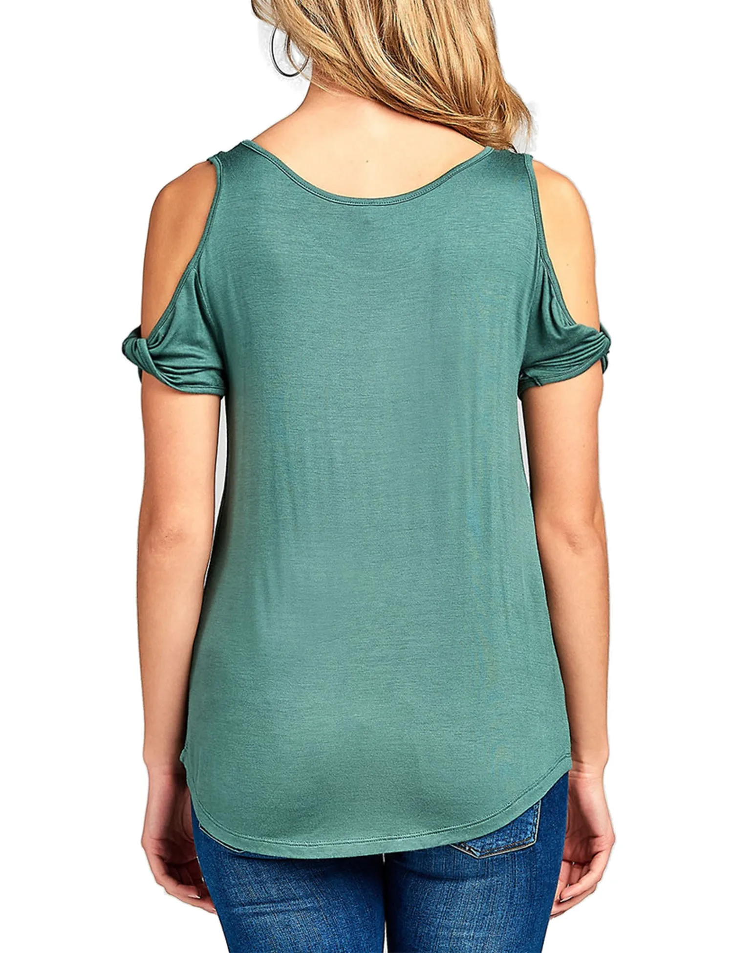 Women's Casual Cold Shoulder Twisted Short Sleeve Round Neck Top