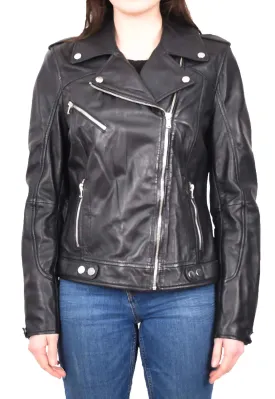 Womens Real Leather Biker Cross Zip Jacket Style Tiana Black Size 12