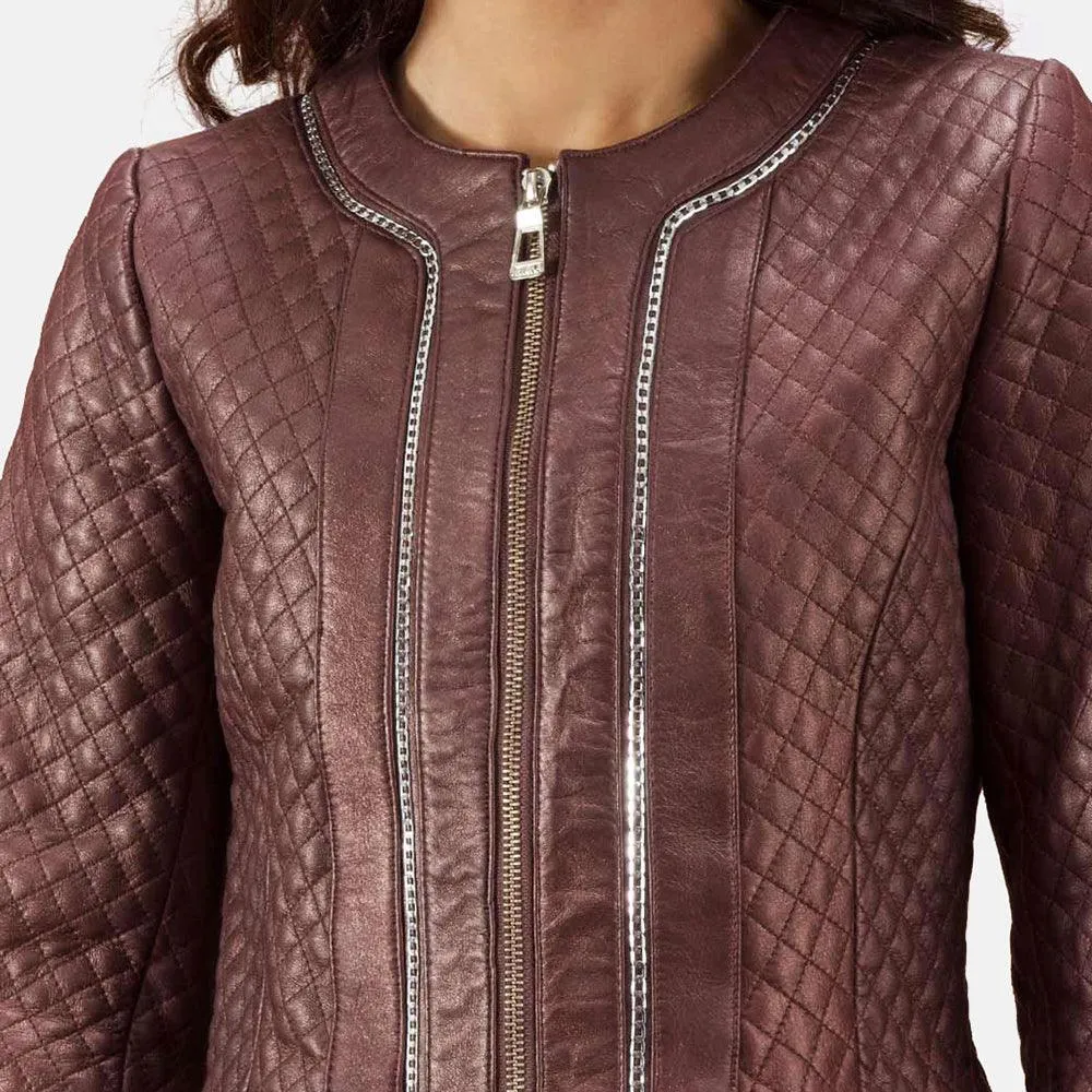 Womens Trudy Lane Quilted Leather Coat