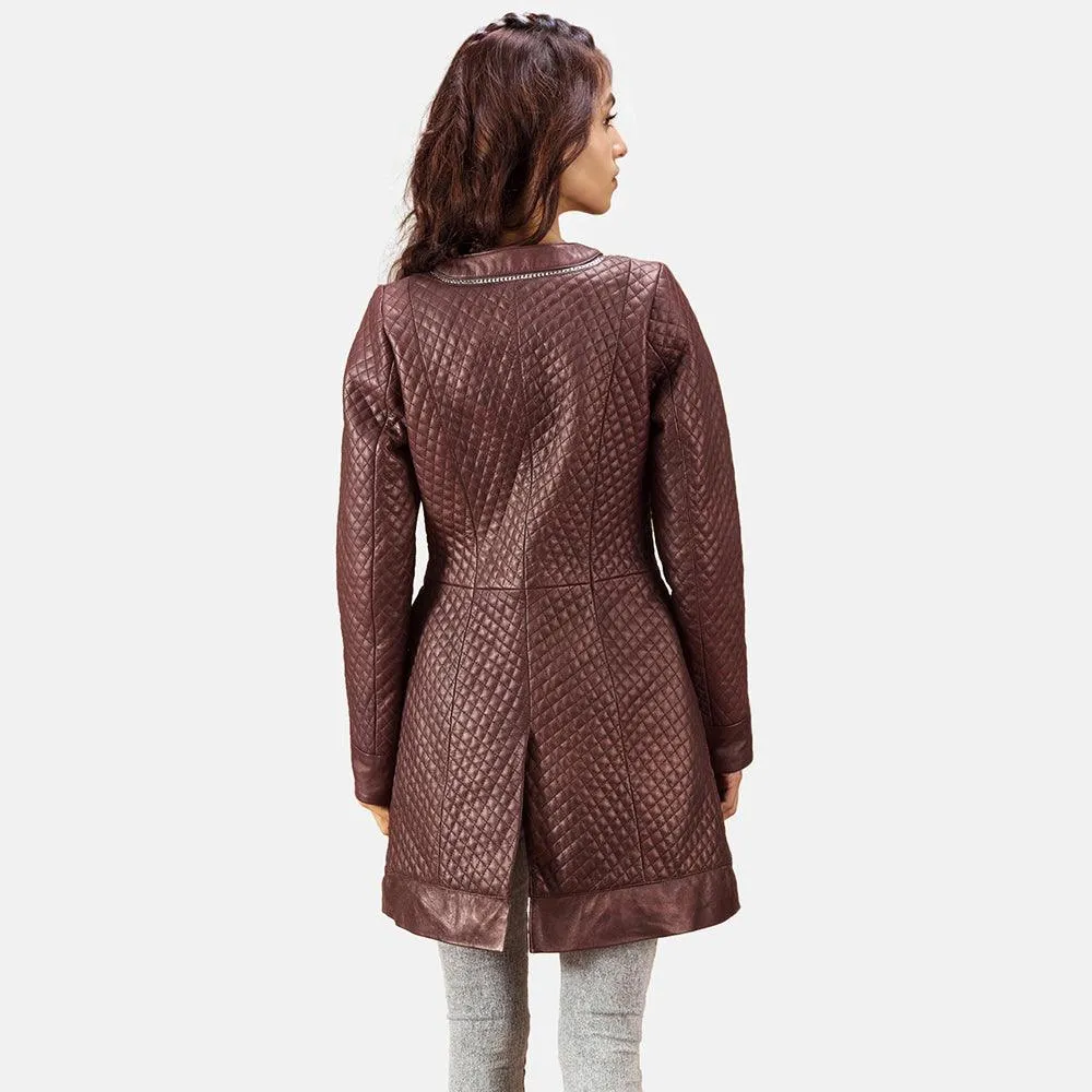 Womens Trudy Lane Quilted Leather Coat