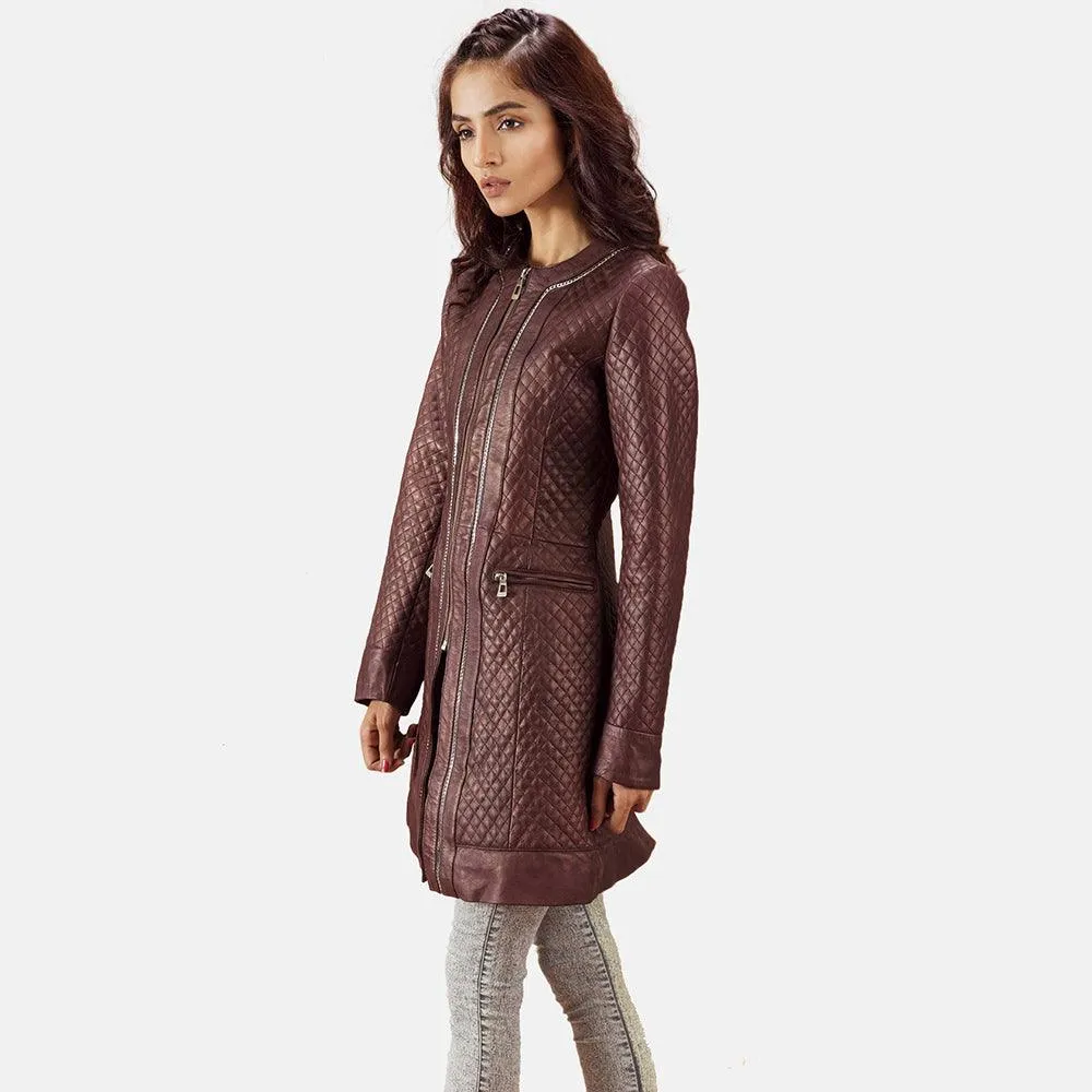 Womens Trudy Lane Quilted Leather Coat