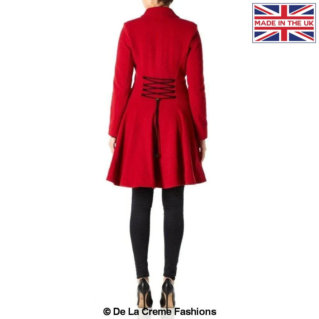 Wool-Blend Fit And Flare Red Pea Coat